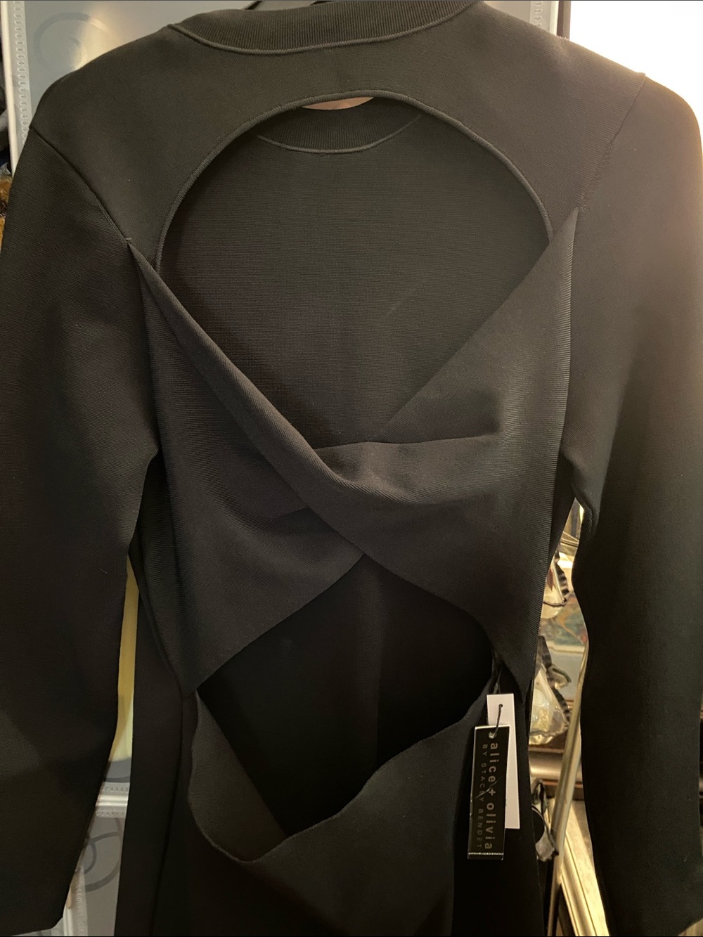NWT, Alice & Olivia Black Sexy Cross Front Cut Out Midi Dress